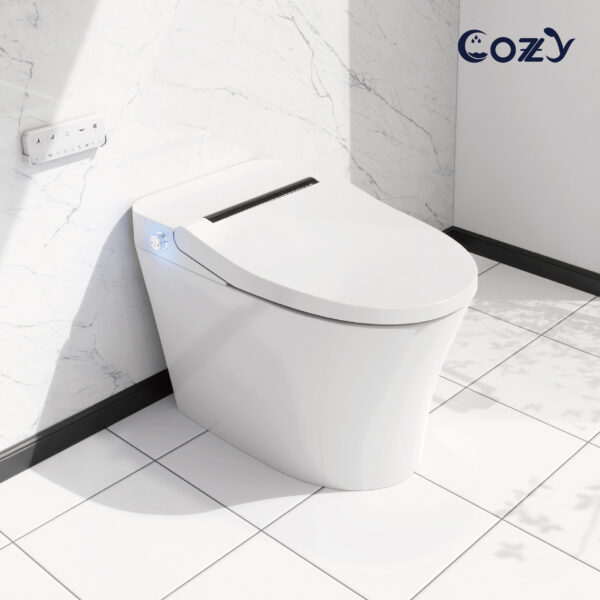 COZY Smart Toilet, Auto Flush, Foot Sensor For Auto Seat, Instant Heat, Dryer, Side Knob, Night Light, Remote Control, Deodorizer, LS-STWH01
