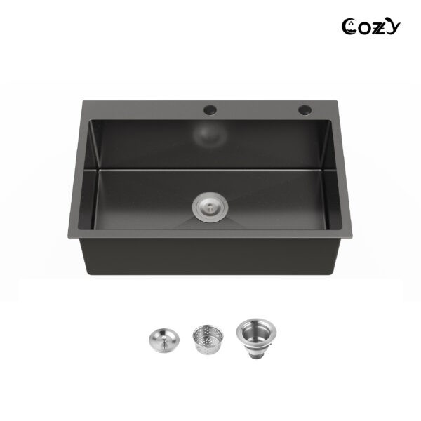 Stainless Steel Single Bowl Kitchen Sink 30x19 inch, 1-Piece Overmount Brushed with US Drain & Hook, SS-BL02D-301908